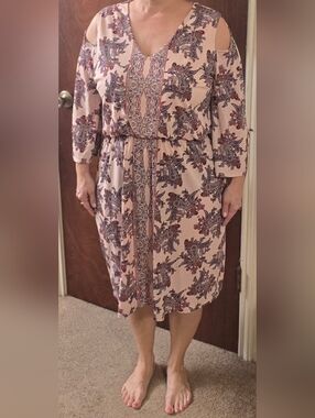 Cato Pink and Purple Paisley Long Sleeve Dress